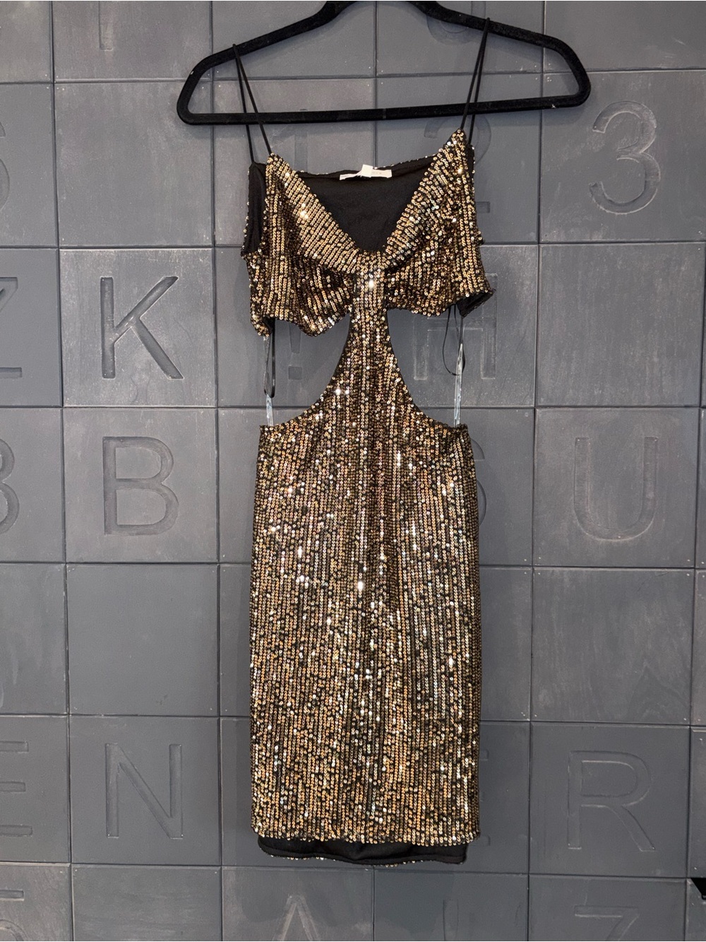 Bear Dance Gold Sequin Cutout Prom Dress